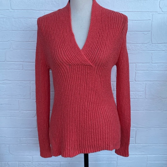 Caslon Pink Split V Neck Rib Knit Sweater Long sleeve pullover - Picture 2 of 7